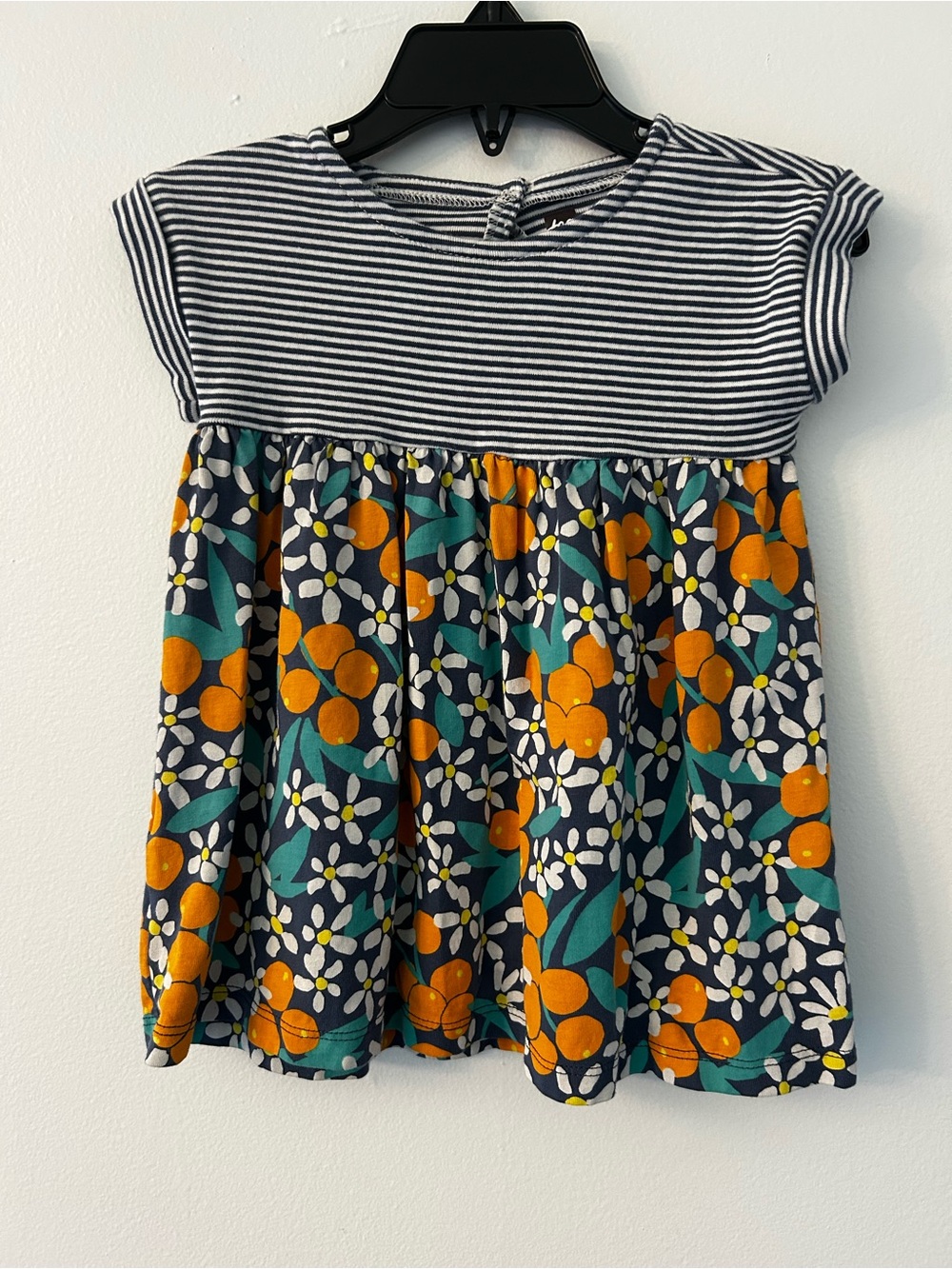 Tea Collection Navy & Orange Floral Stripe Top Dress